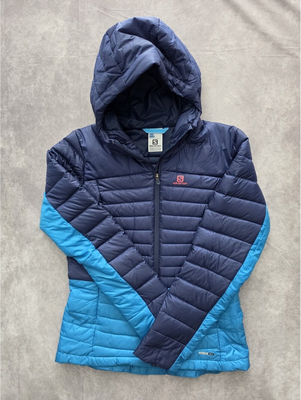 SKU0292 Salomon Womens Medium AdvancedSkin Navy Blue Puffer Hooded Jacket